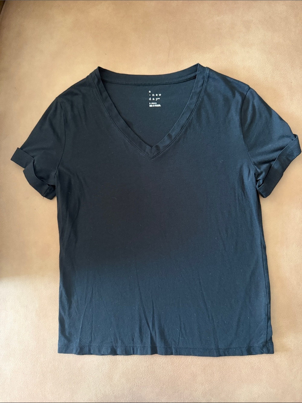 a new day Black V-Neck Short Sleeve Tee - Rolled Cuffs